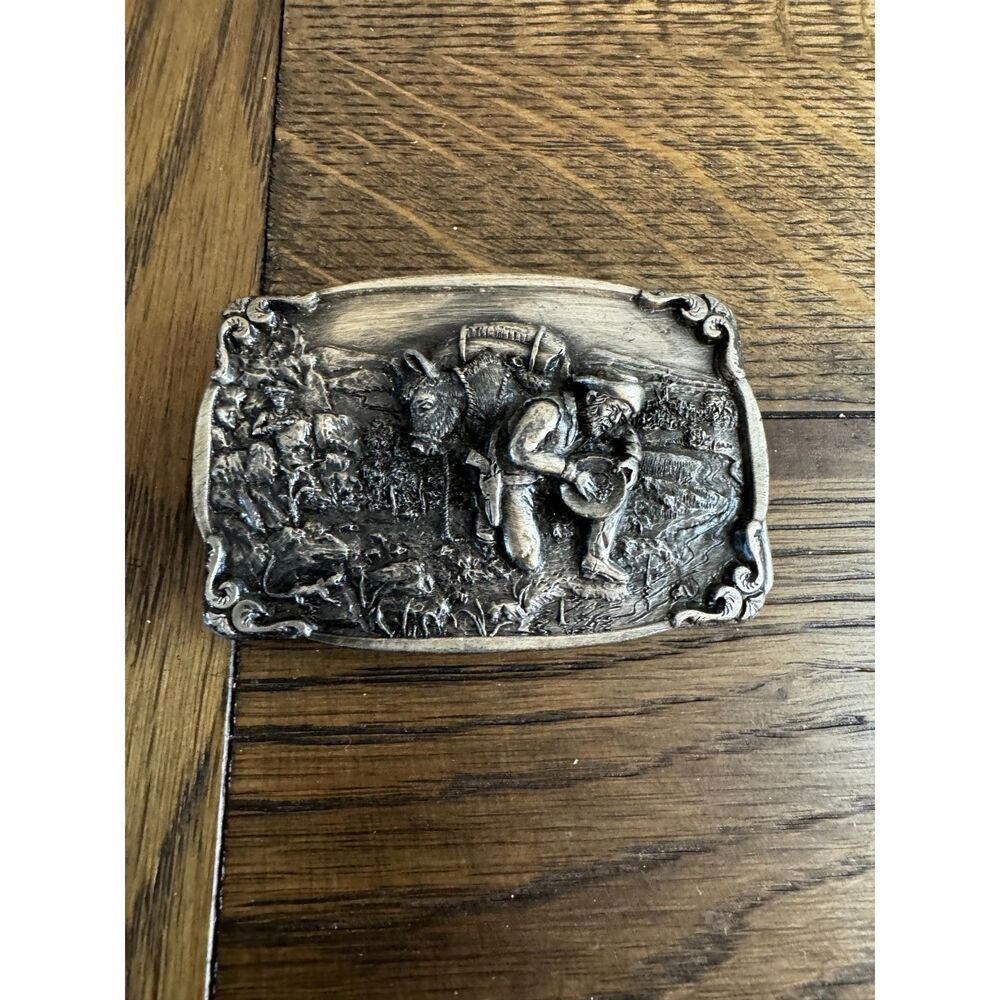 Vintage Bergamot Brass belt buckle; 1984 gold miner made in USA